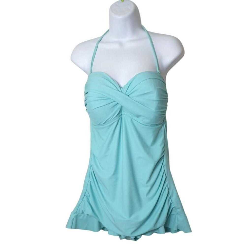 Kenneth Cole Reaction Mint Swim Dress Size 10 Halter Bandeau Aqua Beach Resort
